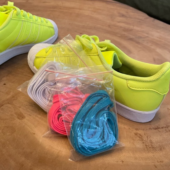 Neon Solar Yellow Adidas Superstar - Never Worn - Picture 2 of 7